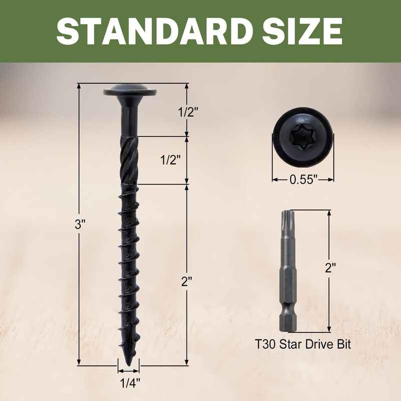 LIONMAX Lag Screws 3 Inch, Structural Wood Screw #14 x