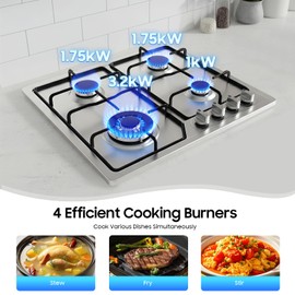 BJTDLLX 23" Built in Gas Cooktop Stove, 4 Burners NG/LPG Gas Hob Cooktop Battery Ignition, Stainless Steel Gas Stove Kitchen Cooker Cooktops, Easy to Clean Cooker,Silver 22″x20″