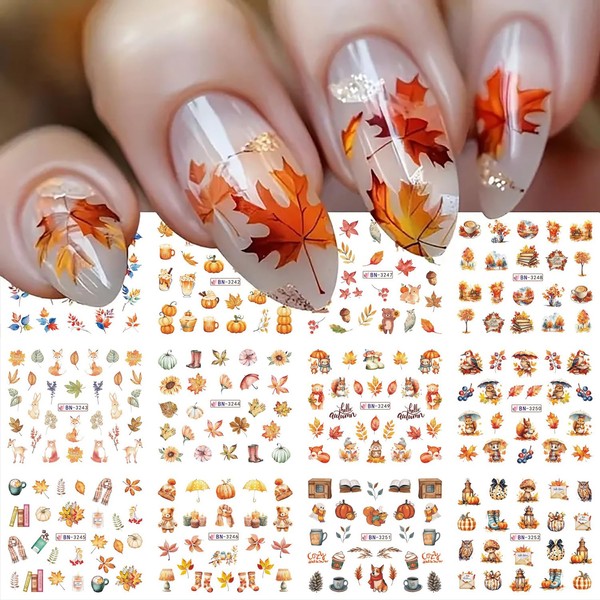 Fall Nail Stickers 12 Sheets Fall Leaf Nail Decals Water