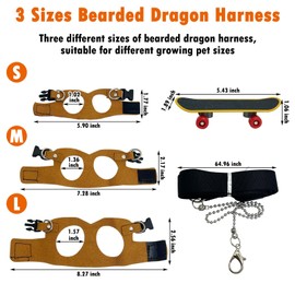PINVNBY 3 Size Bearded Dragon Leash and Harness Set Adjustable Bearded Dragon Harness with Lizard Traction Rope Mini Scooter Toy for Bearded Dragon Lizard Reptile to Walking Outdoor