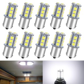 Qoope 1156 LED Bulb White Super Bright 1141 7506 1003 1073 LED Bulbs RV Light Bulbs Replacement 5050 18SMD for 12V RV Camper Trailer Interior Lights Boat Yard Light, Pack of 10