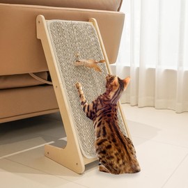 PETKARAY Cat Scratcher, Sisal Cat Scratching Ramp, L Shape Scratch Board for Indoor Kitty, 27" Wall Furniture Protector with Mouse Toy, Chevron