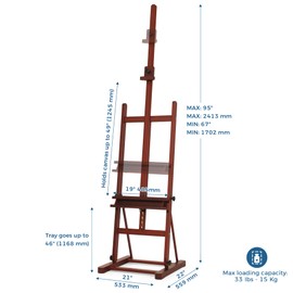 VISWIN Medium H-Frame Easel 67"-95" H, Hold Canvas up to 49", Adjustable Beech Wood Artist Easel Stand for Painting with Storage Tray, Art Floor Easel for Adults, Beginners, Students - Walnut