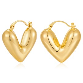 LILIE&WHITE Women's Gold Heart Earrings - Hypoallergenic, Never Fade, Golden Heart Design in V Shape - Elegant Earrings for a Modern Look - Gift Idea for Women