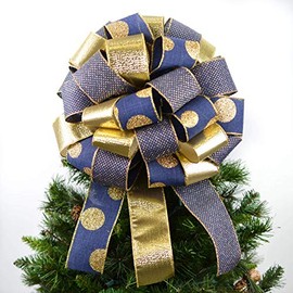 Navy and Gold Christmas Tree Bow | Big Present Bow | Christmas Tree Topper | Gift Box Bow : TB44