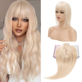 S-noilite Human Hair Toppers With Bang for Thinning Hair Women Real Hair Topper Clip In Hair Extensions 100% Remy Real Human Hair 38g（#18/613-1 New Ash Blonde and Bleach Blonde, 12 Inch)