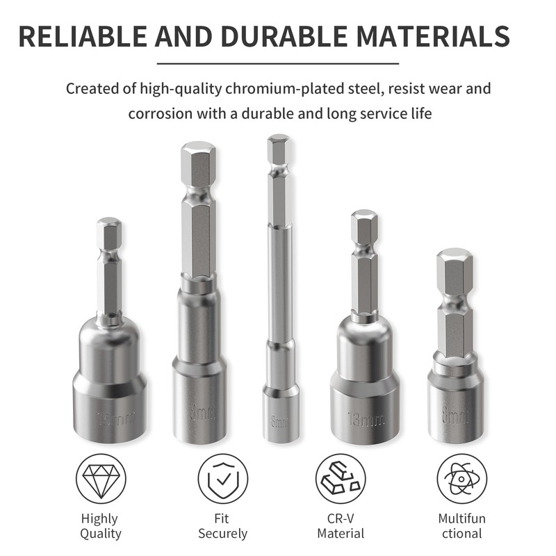 Skweawert 2pcs 1/4" Hexagonal Shank Socket 10mm Magnetic Power Nut