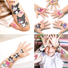 4 Sheets Hellokitty Stickers, My Melody and Kuromi Temporary Tattoos, Over 100PCS Birthday Party Supplies Tattoos Cute Stickers