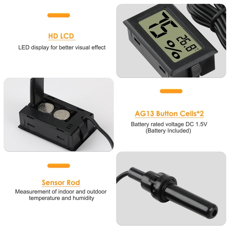 Reptile Thermometer Hygrometer, Digital hygrometer thermometer Gauge with Probe for