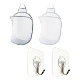 2 Pieces Of Dirty Clothes Mesh Bags, 2 Pieces Of Hooks, Foldable Storage Basket, Wall-Mounted Storage Bag, Mesh Breathable Dirty Clothes Basket, Bathroom Storage Bag, Mesh Dirty Clothes Basket