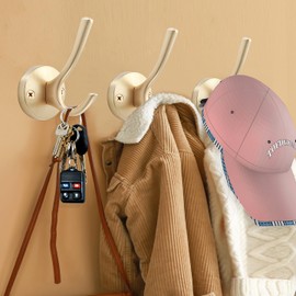 TOFIIGREM Gold Coat Hooks for Wall, 3 Pack Towel Hook Heavy Duty Metal Double Bath Robe Hook Wall Mount, Hat Hooks for Cubicle Bathroom Kitchen Closet Garage