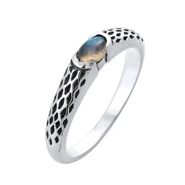 Kuzzoi 0609191521 Men's Ring with Labradorite Stone, Modern Ring in 925 Sterling Silver, Elegant Silver Ring with Partially Oxidised Ring Band, Band Ring for Men in Ring Size 60 - 66, Gemstone,