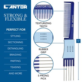 Cantor Lift Teasing Comb and Hair Pick 2 Pack, Stainless Steel Lifts - Anti Static Comb For All Hair Types