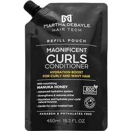 MARTHA DEBAYLE Acondicionador REFILL POUCH MAGNIFICENT CURLS. Boost de hidratación para pelo chino y ondulado. Con miel de manuka nutritiva. Sin parabenos y ftalatos. 450 ml.