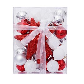 30 Pcs Red White Christmas Balls 3cm, Treetop Star Gift Box Set, Home Decor Christmas Tree Pendant Red White Silver Christmas Decor