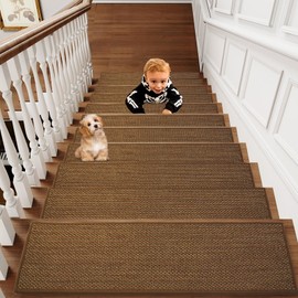 WeHot 15Pcs Linen Carpet Stair Treads for Wooden Steps –8" x 30" Stair Treads Non Slip with Self-Adhesive and Washable Backing – Staircase Step Treads for Kids, Elders, and Pets (Brown)