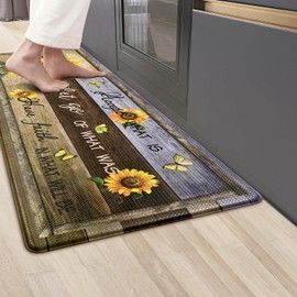 Likiyol Kitchen Mats for Floor Sunflower Kitchen Rugs Anti Fatigue Farmhouse Floral Non Slip Kitchen Rugs and Mats Washable Kitchen Floor Mat for Home, Sink, 18'' x 48''