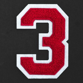 Number 3 - Chenille Embroidery Varsity Iron-On Patch by pc, 4-1/2", TR-11649 (Red/White)