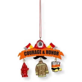 The Bridge Collection Courage & Honor Fireman Christmas Ornament-Firefighter Ornament with Hydrant, Coat, Boots, Axe & Fire Helmet - Gift for Fireman