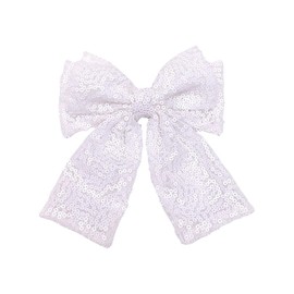 Koolgil 5 Inch Glitter Big Bow Sequins Bling Hair Clip Cheerleading Hair Bow with Alligator Clips Hair Accessories for Women Teens Girls Kids (A- White)