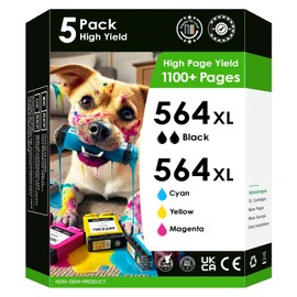 Ink Cartridges for HP 564XL. Works with HP Officejet 4620 Deskjet 3520 Photosmart 7510 7515 7520 7525 C5324 Printers. 5 Pack (2X Black, Cyan, Magenta, Yellow)