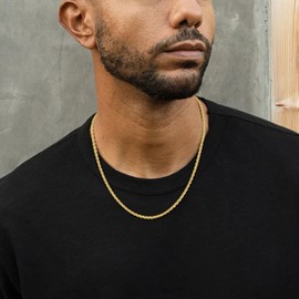 Reoxvo Gold Rope Link Chains for Men - Cool Hip Hop Chain Necklace - Stainless Steel Men's Chain Necklace - 24 inch
