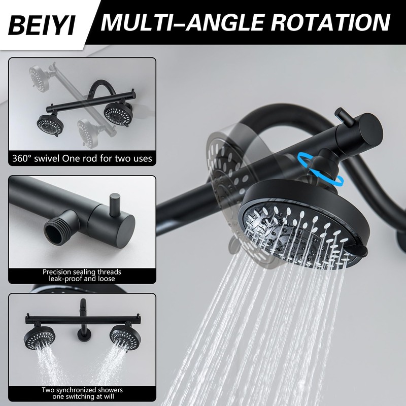 BEIYI Dual Double Shower Head for Couples, High Pressure 5