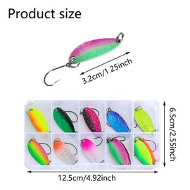 12 Piece Spoons Trout Spoon Set with Box, 2.8 g Trout Spoon, Trout Blinker Single Hook, Trout Spoon Bait, Artificial Bait, Spinner Blinker, for Trout Fishing