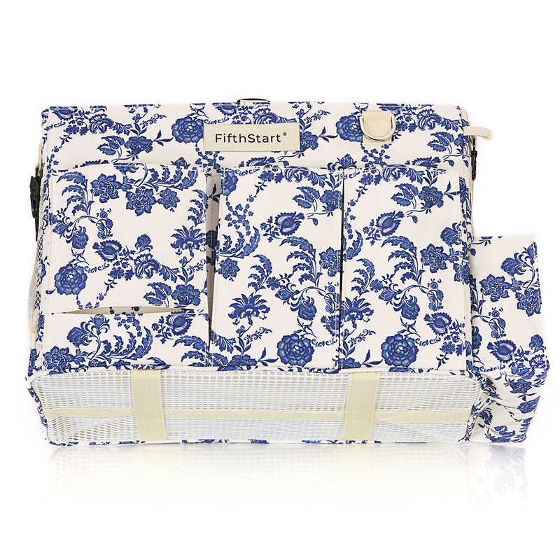 FifthStart Multiuse Large Blue Floral Diaper Caddy with Waist, Shoulder