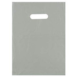 12x15 Silver Die Cut Handle Plastic Shopping Bags 100/cs