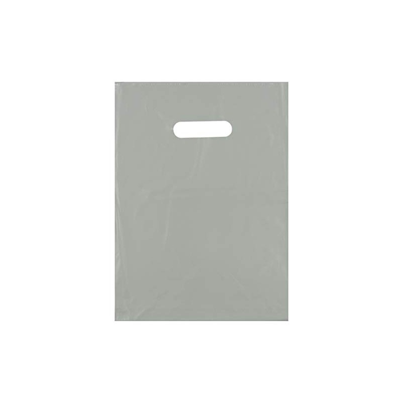 12x15 Silver Die Cut Handle Plastic Shopping Bags 100/cs