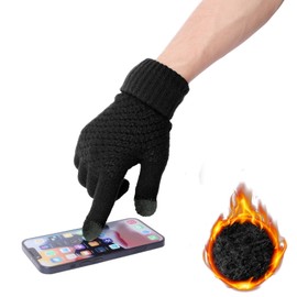 Figarge Knitted Gloves Touch Screen Thickened Winter Gloves Warm Knitted Gloves Finger Gloves Non-Slip, Bk