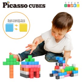 PicassoTiles Magnet Cube Building Blocks 108 Pieces 1.2" 3CM Magnetic Cubes Toy Construction Building Educational Sensory Toys with Idea Booklet for School & Preschool Kids Boys Girls Toddlers PMC303