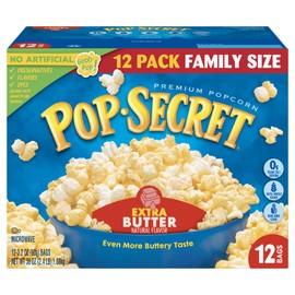 Pop Secret Popcorn, Extra Butter, 3.2 Ounce Microwave Bags, 12 Count Boxes (Pack of 4)