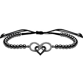 Uloveido Rustic Chic Beaded Infinity Bracelet - Eternal Love Symbol Heart Infinity Bracelets Stylish Boho Brass Ball Wristlet for Women YA4860 (Black)
