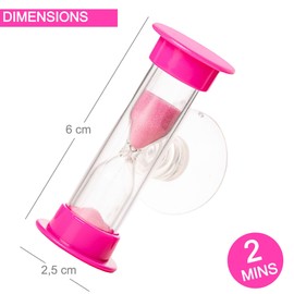 3PC Tooth Brushing 2 Min Sand Timer with Suction Cap, Dental Timer for Kids. Countdown, for Healthy Teeth (Pink, Purple & White)