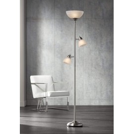 360 Lighting Ellery Modern Tree Torchiere Floor Lamp Standing 3-Light 72" Tall Brushed Nickel Silver Frosted White Glass Shade Decor for Living Room Reading House Bedroom Office