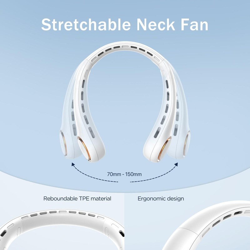 GULAKI White Rechargeable Neck Fan with 3800RPM Motor 3 Speed