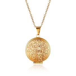 Cupimatch Photo Pendant Locket to Open: Pictures Photo Pendant with Tree of Life Flowers Round Chain Women's Amulet Necklace with 45 cm Chain Silver Gold, Stainless Steel