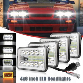 BSBSDJB 4PCS For Ford Mustang 1979-1986 Black 4x6 Inch LED Headlights Hi/Lo Beam DRL DOT