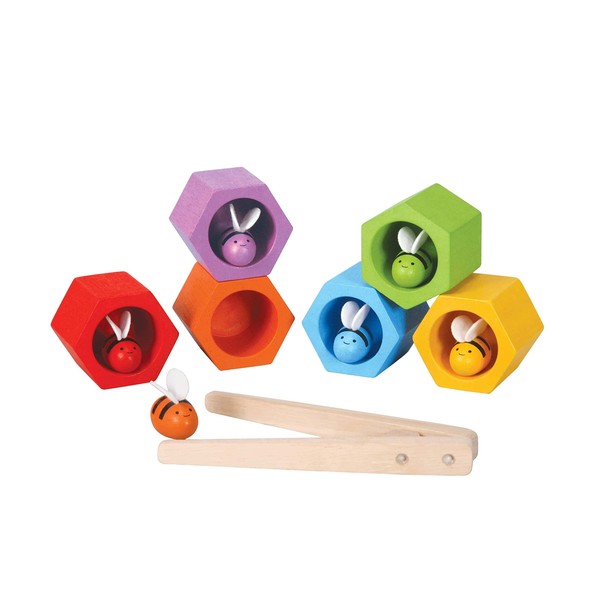 PlanToys Wooden Beehives Sorting Game (4125) | Sustainably Made from Rubberwood and Non-Toxic Paints and Dyes