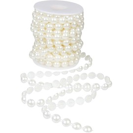 Pearl Strings for Crafts, DIY Projects, 10mm White Half Beads Spool Garland for Wedding Decorations (10 Yards)