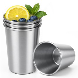 Cafezi 16 oz Stainless Steel Cups 4 Pack, Stackable Metal Drinking Glasses, Unbreakable & Shatterproof Pint Tumblers, BPA Free for Home, Bar, Restaurant, Party, Travel, Camping, Outdoors