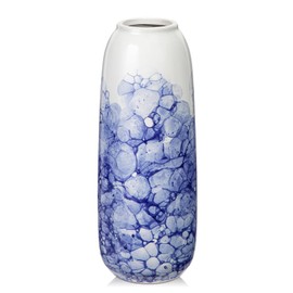 Blue and White Chinoiserie Vase - 11.8" Porcelain Flower Vase for Centerpieces and Dining Table Decor
