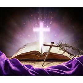 ZARROUEA Cross Backdrop for Church Thorns Nails Vintage Paper Scripture Christ Open Bible Holy Light God Bless Photography Background Christian Church Religious Photo Studio Prop-Vinyl (10 * 8ft)