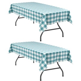 Hiasan Plaid Tablecloth Waterproof, 2 Pack, 54 x 108 inch - Checkered Table Cloth Rectangle for Spring Party/Outdoor Picnic/Kitchen Dining, Turquoise and White