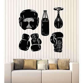 Vinyl Wall Decal Boxing Helmet Box Boxer Sport Punching Bag Stickers Mural Large Decor (g6974) Black
