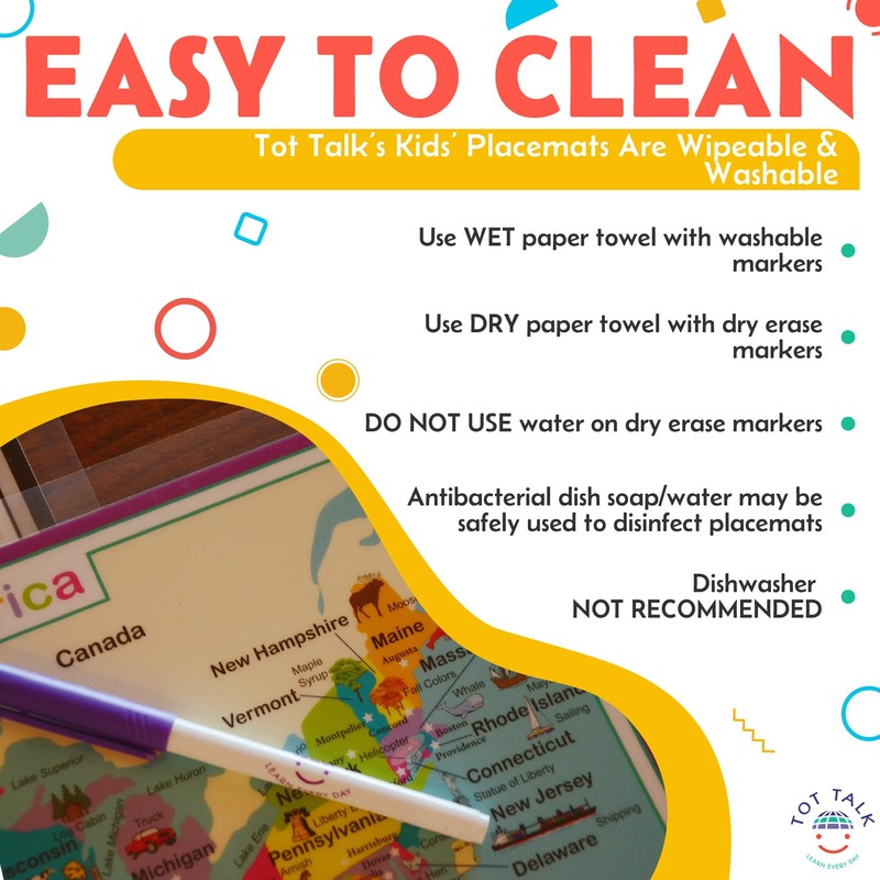 Tot Talk North America Map Kids Placemat Educational Placemat Reusable