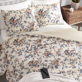 Lucky Brand Garden Floral Bouquet Full/Queen Microfiber Duvet Cover Set - 3 Piece Reversible Bedding Set with (1) 68"x90" Duvet Cover, (2) 20"x26" Pillow Shams