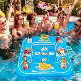 Fistone Large Inflatable Floating Game Table - Tray for Pool & Beach Party, Summer Fun Food & Drink Holder for Pool-Blue